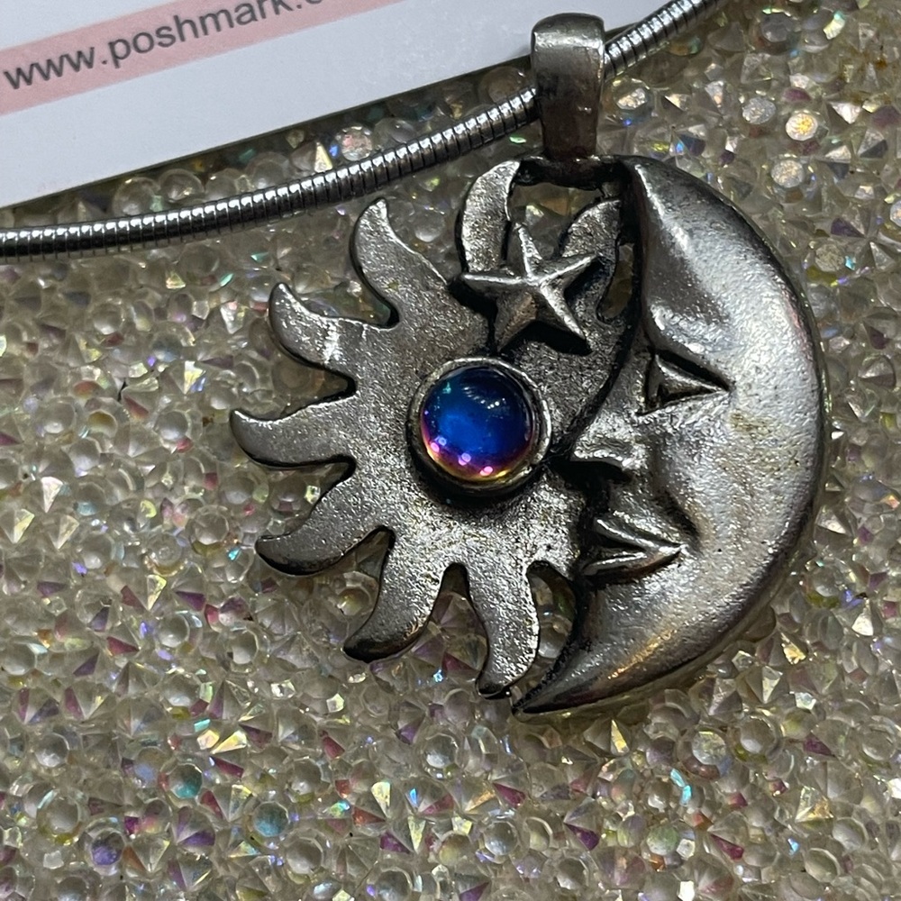 Silver Moon and Sun Pendant Necklace